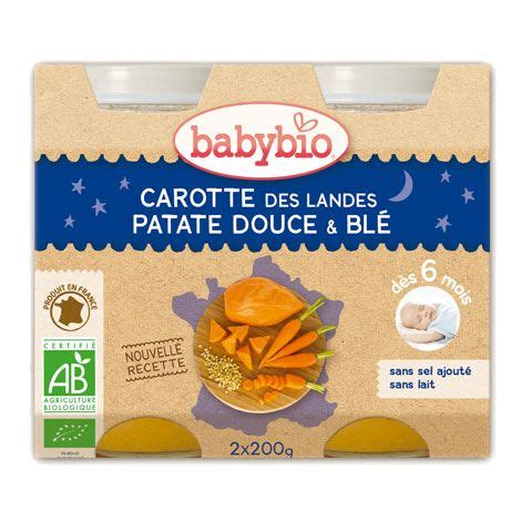 Babybio Carotte patate douce et blé dès 6 mois 2 x 200 g Sebio