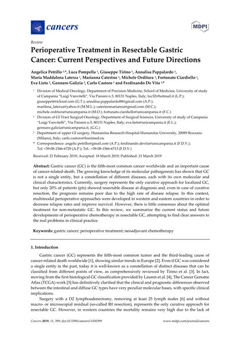 Pdf Perioperative Treatment In Resectable Gastric Cancer Current Perspectives And Future