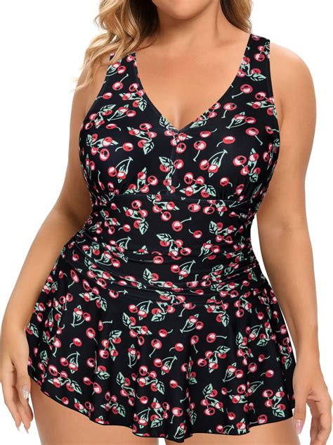 Plus Size Floral Swim Dress Tummy Control One Piece Swimming Suits For