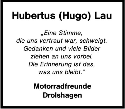 Traueranzeigen Von Hubertus Hugo Lau Trauer In NRW De