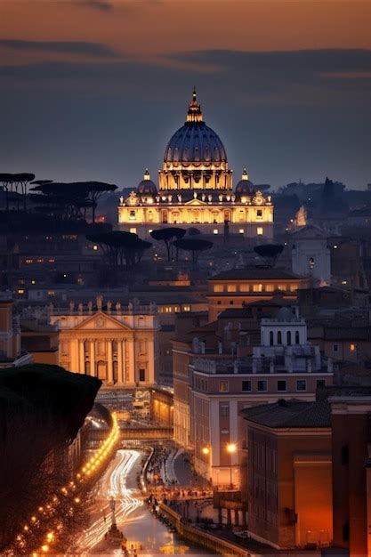 Una Vista De La Ciudad Del Vaticano Por La Noche Foto Premium