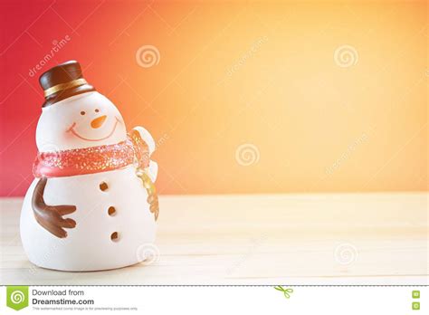 Cute Snowman On Wood Red Background Stock Photo Image Of Glow