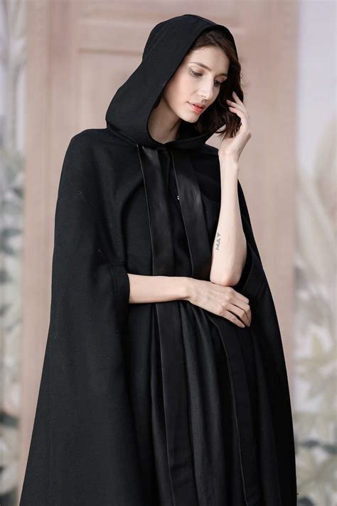 Hooded Wool Cloak In Black Maxi Wool Coat Maxi Wool Cape Black Cloak 100 Cashmere Cloak