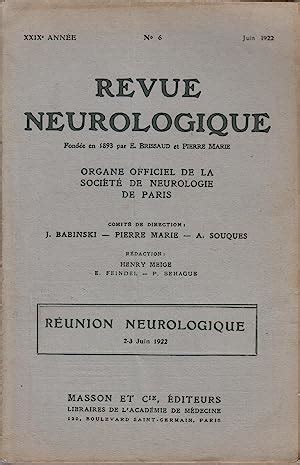 Revue Neurologique Organe Officiel De La Soci T De Neurologie De