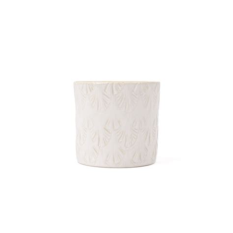 Vaso Branco De Cerâmica Decoração Folhas 10cm hôma