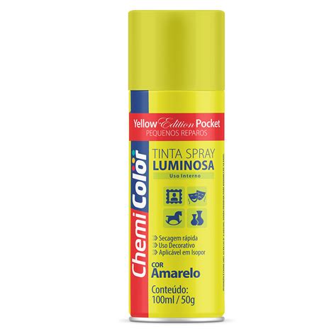 Tinta Spray Luminosa Amarela Chemicolor Uso Interno 100ml 50g