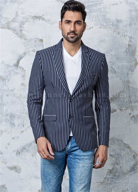 Blue Striped Stylish Mens Blazer Blazer Mens Designer Blazers Men S