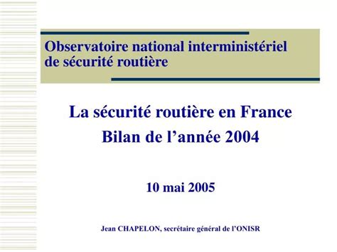 Ppt Observatoire National Interminist Riel De S Curit Routi Re