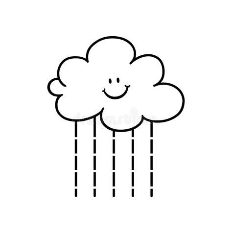 Cute Rain Cloud Black And White Cartoon Character Stock Illustration