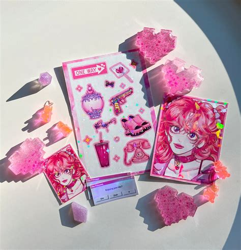 Pink Girl Aesthetic Holographic Sticker Cute Sticker Bundle Etsy