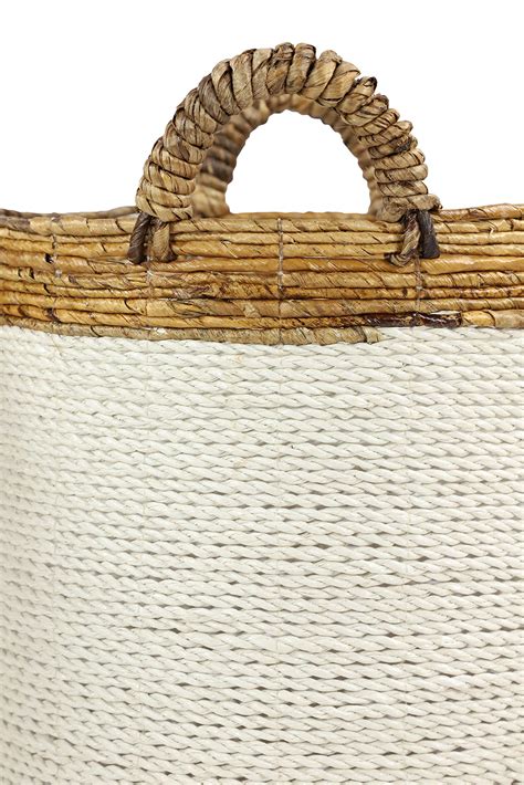 Deco 79 Seagrass Handmade Two Toned Storage Basket With Handles Set Of 2 16 14 13 W White