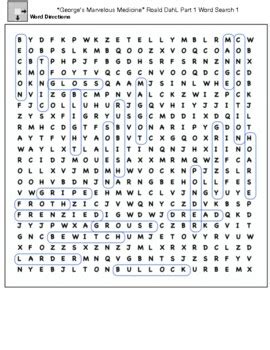 George S Marvelous Medicine Roald DahL Part 1 Word Search Crossword Mat