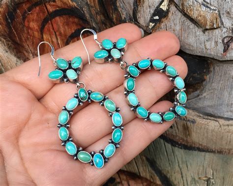 Turquoise Cluster Hoop Earrings For Women Navajo Native American