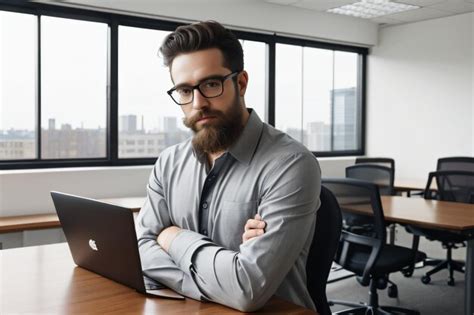 Premium Ai Image A Man With A Beard And Glasses Sitting At A Table