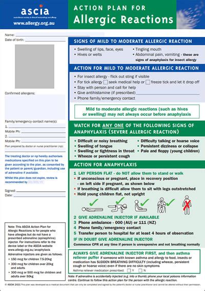 Ascia Action Plan Anaphylaxis Australasian Society Of Clinical