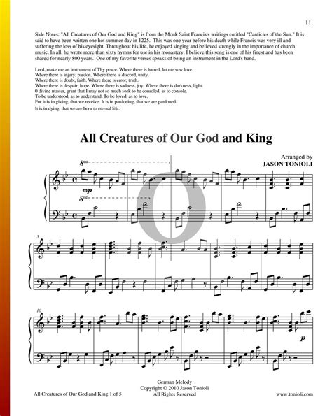 All Creatures Of Our God And King (Anonymous) Piano Sheet Music - OKTAV