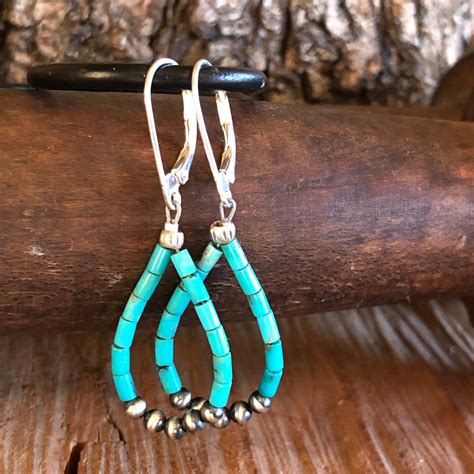 Kingman Turquoise Navajo Pearl Earringsbeaded Sterling Etsy Silver