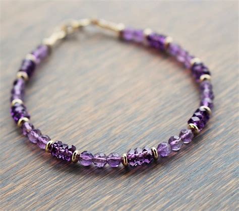 Amethyst Gemstone Bracelet Womens Beaded Bracelet February Birthstone