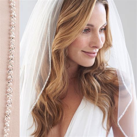 Pearl And Sequins Beaded Edge One Tier Elegant Wedding Bridal Veil