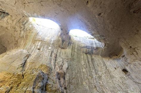 Prohodna Cave Known As God`s Eyes Bulgaria Stock Photo Image Of