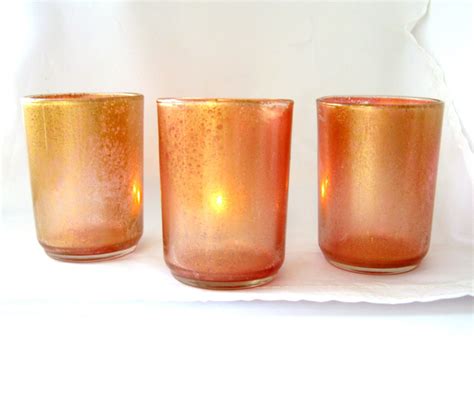 Gold Speckled Rosy Glass Votive 10 Candle Mercury Glass Style