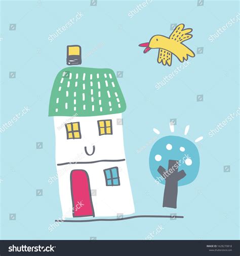 Cute Home Cartoon Vector Kids Illustration เวกเตอร์สต็อก ปลอดค่า