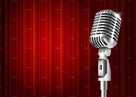 Microphone And Red Curtain Red Curtains Microphone Stage Curtains