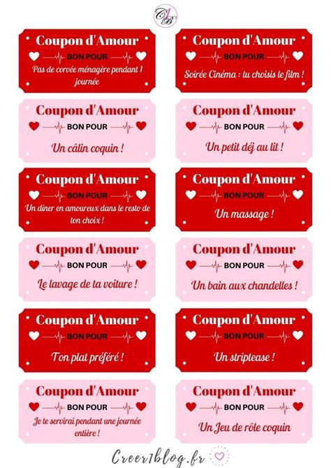 Bons Damour à Imprimer Pour La Saint Valentin En 2023 Coupons Damour Cadeau Pour Son