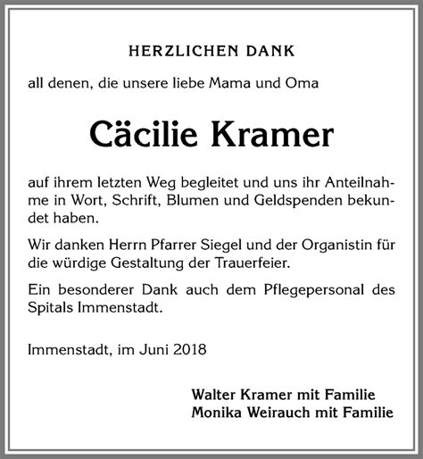 Traueranzeigen Von C Cilie Kramer Allg Uer Zeitung