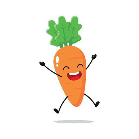 Cute Happy Carrot Character Funny Jump Carrot Cartoon Emoticon In Flat