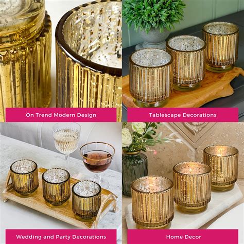 Ribbed Gold Glass Votive Candle Holder Set Of 6 Kate Aspen