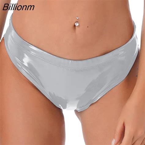 Billionm Panties Lingerie Glossy Wet Look Patent Leather Low Raise
