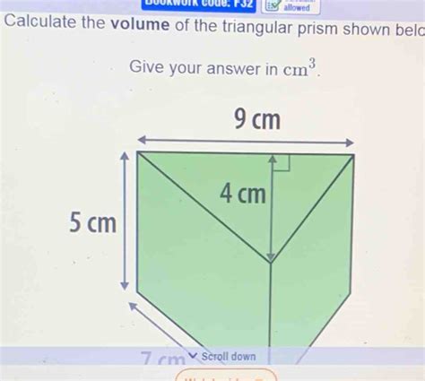 Solved Bookwork Code F Allowed Calculate The Volume Of The