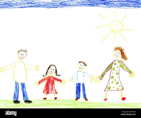 Children's drawing of happy family Stock Photo - Alamy