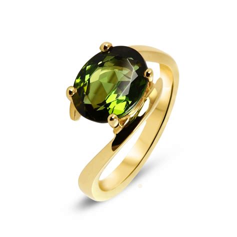 Bague Or Jaune Tourmaline Verte Ovale X Mm Ref