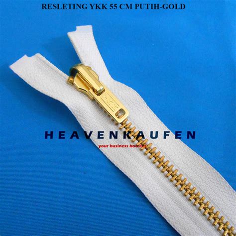 Jual Resleting Zipper YKK Gigi Besi Putih Gold Emas 55 Cm Bolak Balik