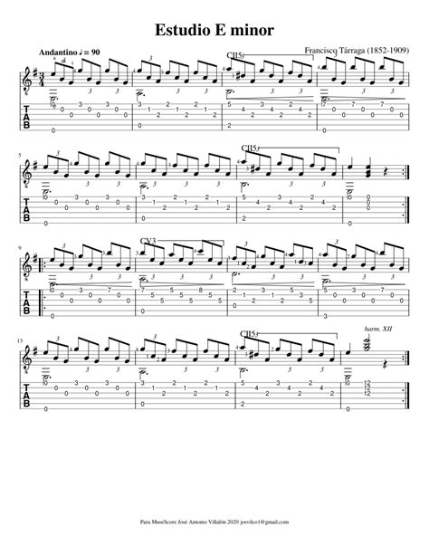 Estudio Francisco Tárrega Sheet Music For Guitar Solo