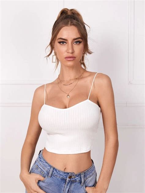 Shein Solid Rib Knit Crop Cami Top Cami Crop Top Cami Tops Cropped Cami