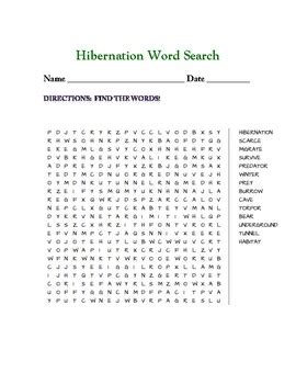 Hibernation Word Search By Curt S Journey TPT