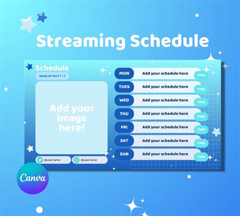 Vtuber Schedule Stream Schedule Vtuber Assets Canva Editable Template