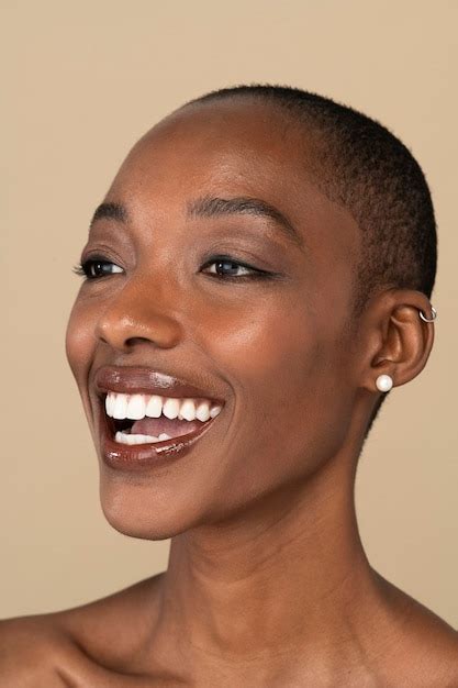 Premium Photo Happy Nude Black Woman Against A Beige Background