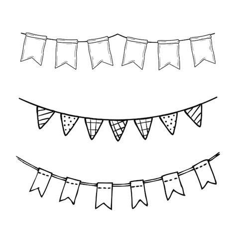 Premium Vector Doodle Party Bunting Flags Set Black Line Sketch Garlands