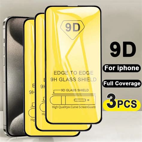 3pcs 9d Tempered Glass Screen Protector Cases For Iphone 15 Plus 13 12