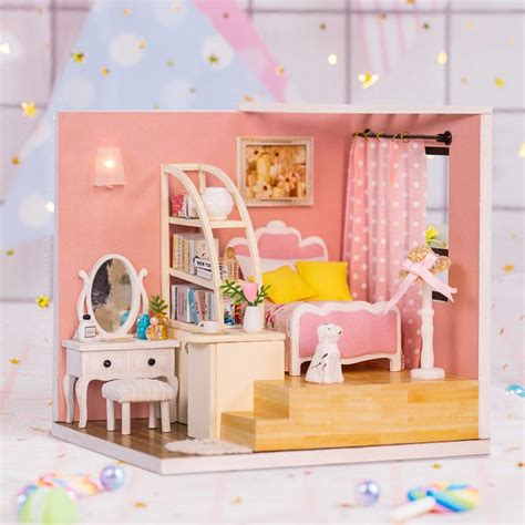 Roze Meisjes Poppenhuis Meubels Diy Miniatuur 3D H Grandado