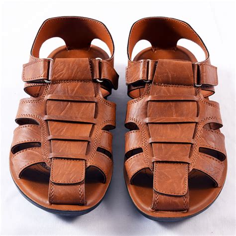 Men S Closed Toe Rich Luxury Pu Leather Brown Sandals Smd Footwear