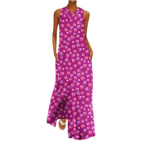 Floral Maxi Dresses For Women Sexy Sleeveless V Neck Loose Flowers Printed Casual Soft Flowy