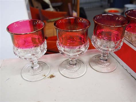 1940’s Indiana Glass 4oz Stemmed Kings Crown Thumbprint Ruby Glass Crown Claret 9