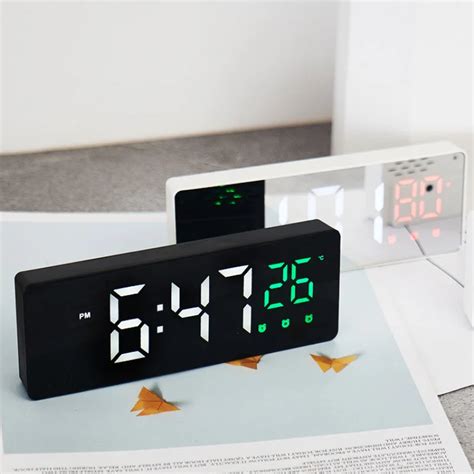 Horloge R Veil Num Rique Miroir Led Veilleuses Thermom Tre Horloge