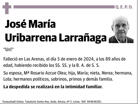 Jos Mar A Uribarrena Larra Aga Esquela El Correo