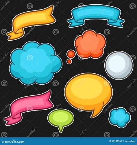 Set Of Cartoon Speech Bubbles Ribbons And Clouds Stock Vector